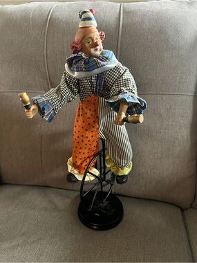 Handcrafted Multicolor Clown Figurine on Unicycle - Decorative Home Art